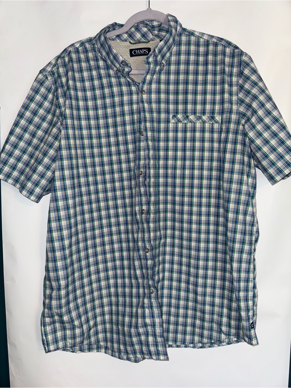 Chaps Men's Short-Sleeve Plaid Button-Down Shirt - Blue, Green & White
